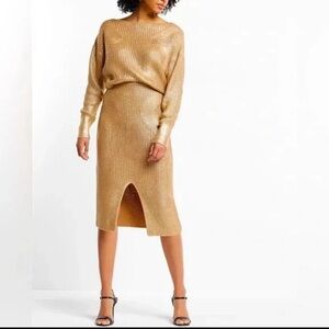 Express Gold Shimmer Pencil Skirt and Sweater Set